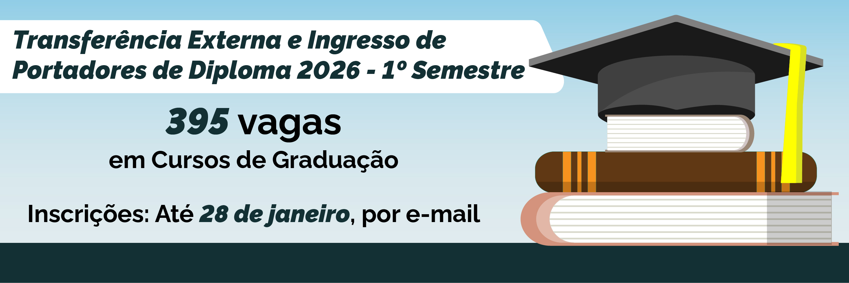 São ofertadas 395 vagas, em diversas áreas. As inscrições devem ser feitas por e-mail, até 28 de janeiro.