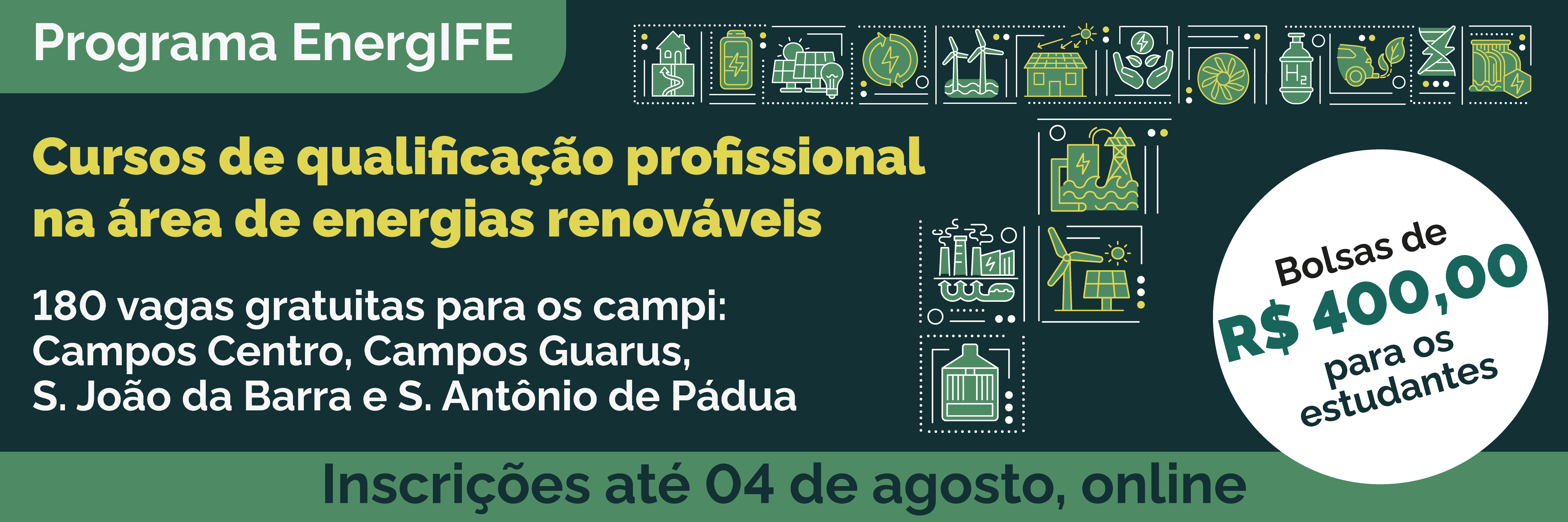 As vagas são para os campi Campos Centro, Campos Guarus, São João da Barra e Santo Antônio de Pádua. As inscrições podem ser feitas até o dia 04 de agosto.