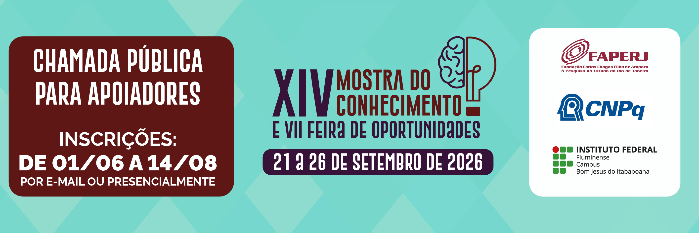 Inscrição de apoiadores da XIV Mostra do Conhecimento e VII Feira de Oportunidades começam dia 1º de junho