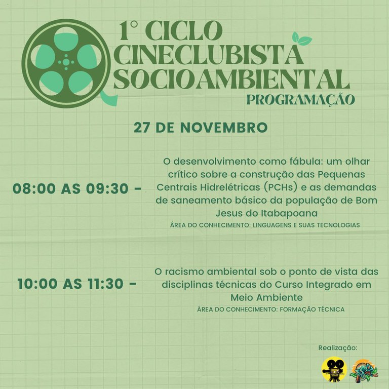 Programação I Ciclo Cineclubista Socioambiental - 27 de Novembro