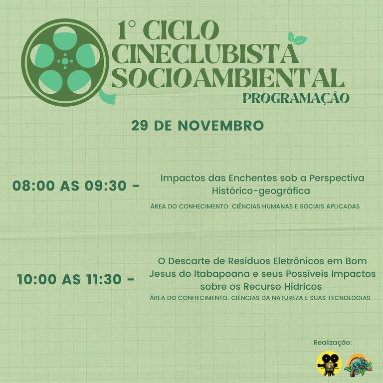 Programação I Ciclo Cineclubista Socioambiental - 29 de Novembro