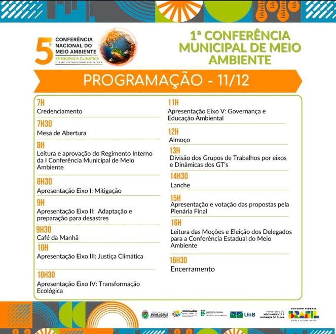 I Conferência Municipal de Meio Ambiente de Bom Jesus do Itabapoana - Programação