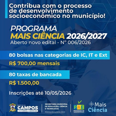 IFF e Prefeitura de Campos lançam editais para bolsas