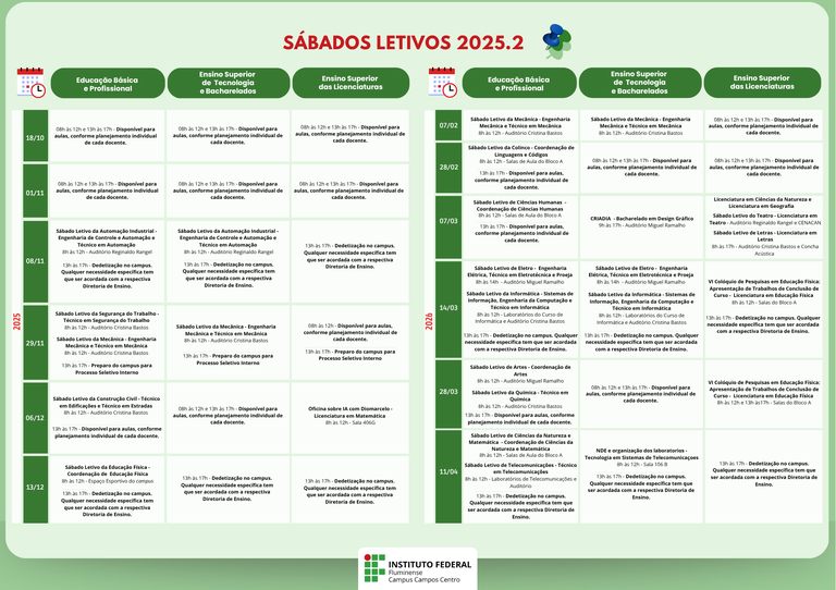 Sábados letivos 2025.2