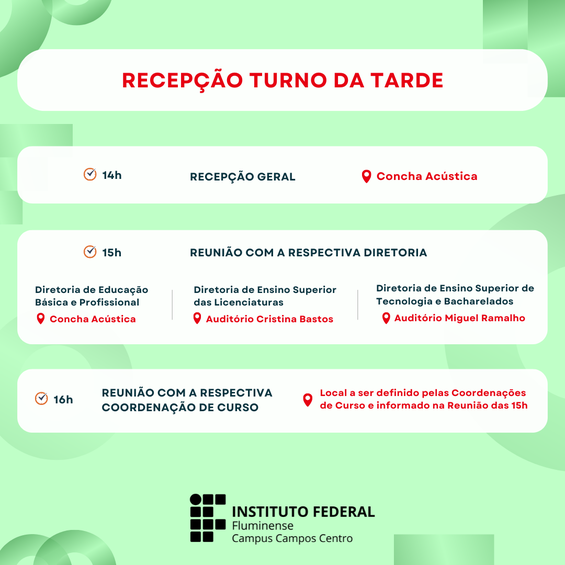 Programação da acolhida tarde