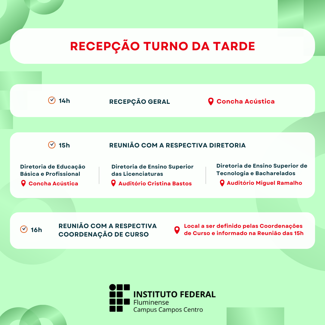 Programação da acolhida tarde