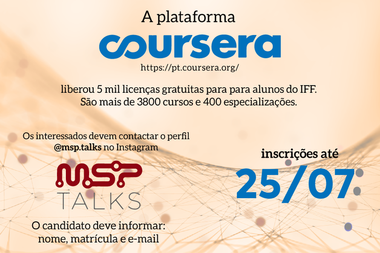 Plataforma Coursera aprovou o perfil do IFF e concedeu 5 mil licenças em cursos