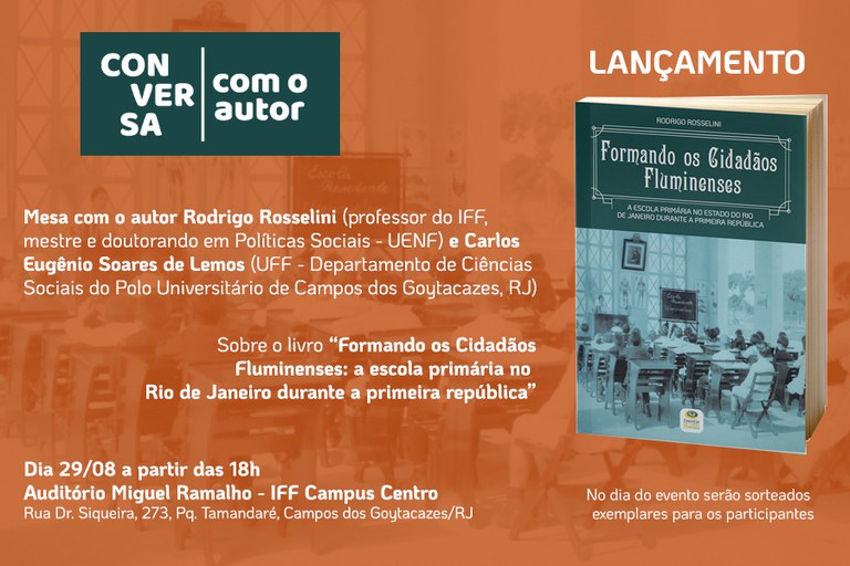 Lançamento do livro "Formando cidadãos fluminenses" acontece no dia 29 de agosto, no IFF Campos Centro.