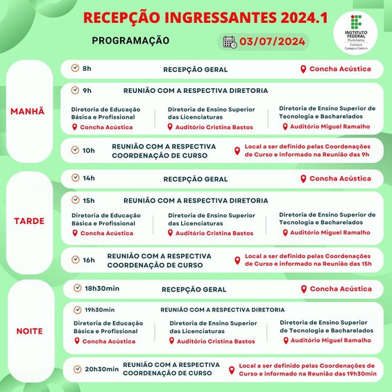 Arte com a programação da acolhida 2024.1