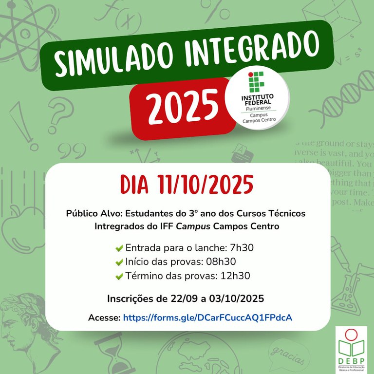 Simulado para alunos do terceiro ano de cursos do médio técnico