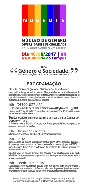 Programação do evento do Nugedis do Campus Guarus