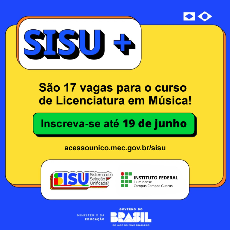 IFF oferece 17 vagas remanescentes em Licenciatura em Música por meio do SISU+