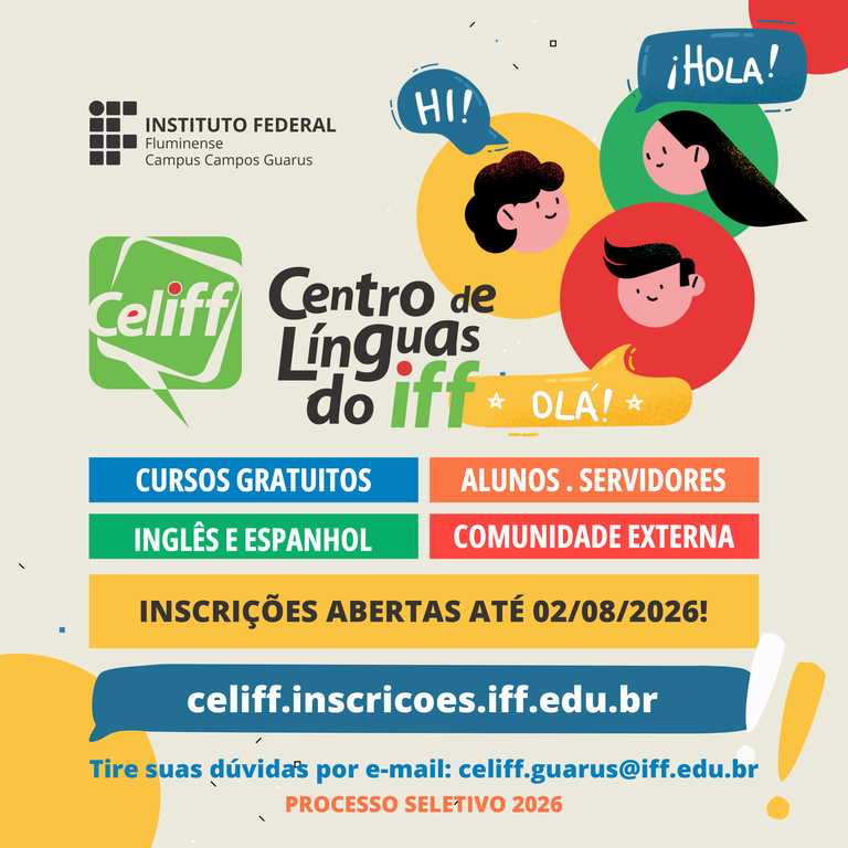 IFF Campos Guarus abre inscrições para processo seletivo de nivelamento do Celiff para o segundo semestre de 2026