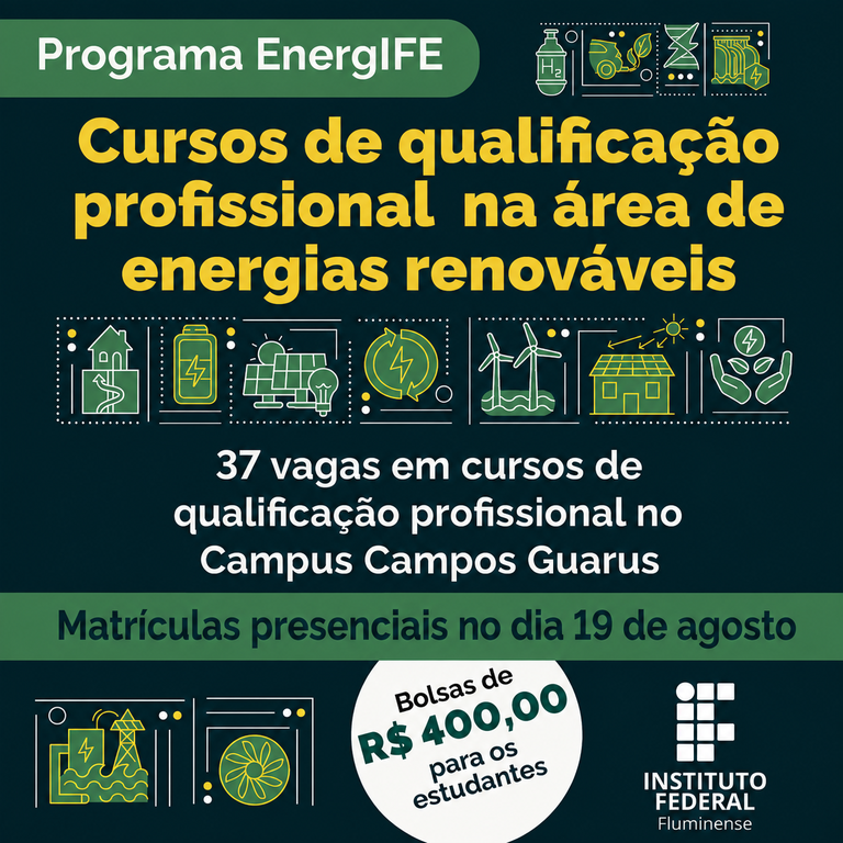 IFF Guarus oferece vagas remanescentes em cursos gratuitos na área de energia