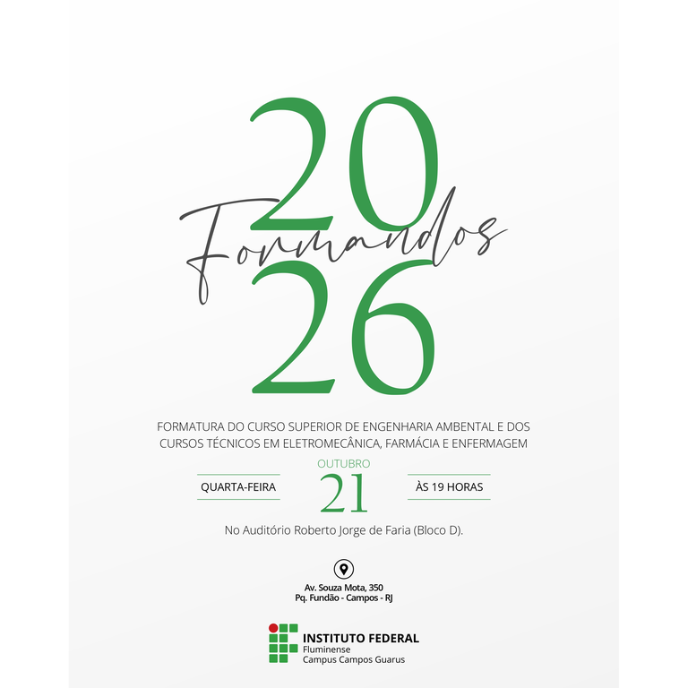 IFF Campus Campos Guarus realiza cerimônia de formatura nesta quarta-feira