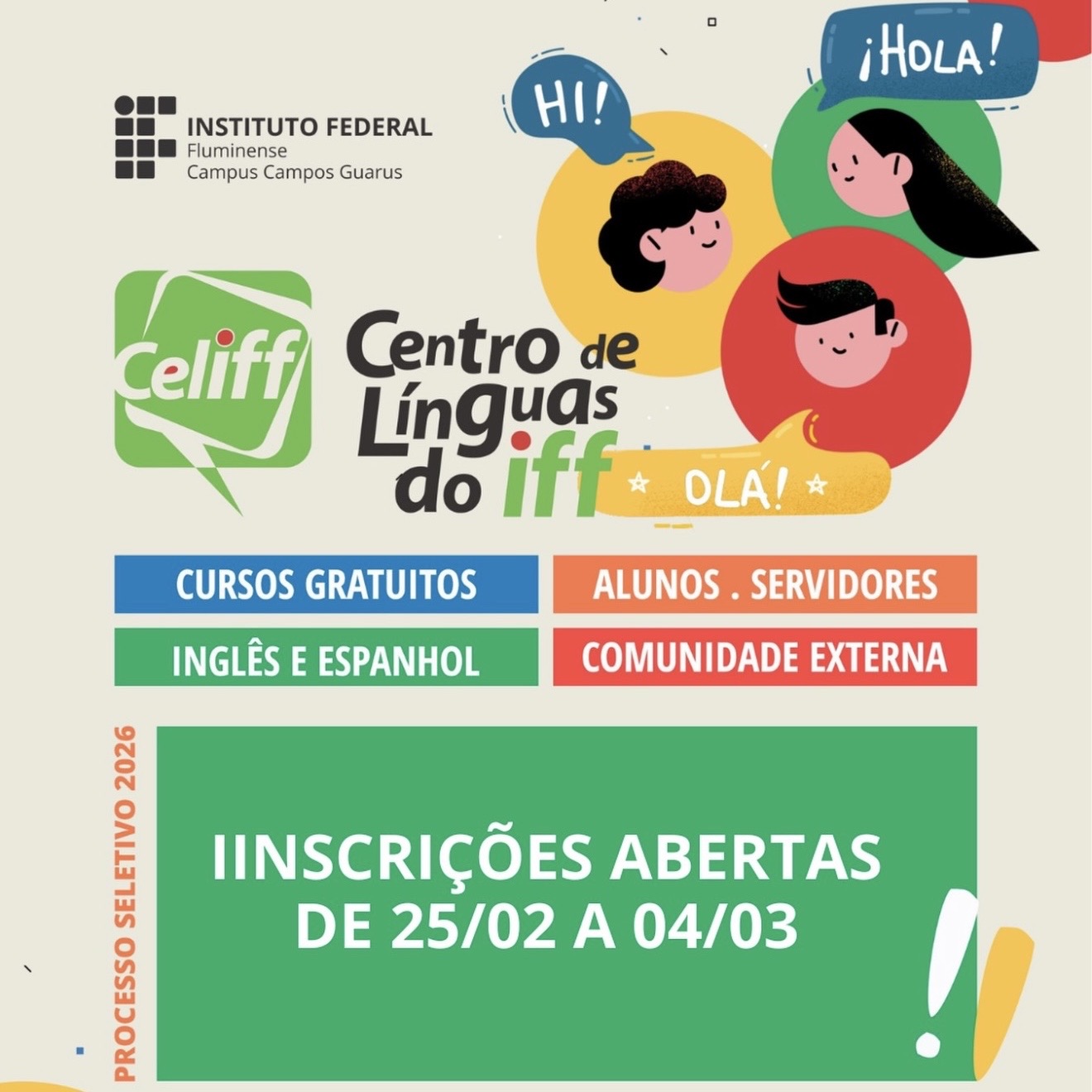 IFF Guarus abre inscrições para cursos gratuitos de Inglês e Espanhol