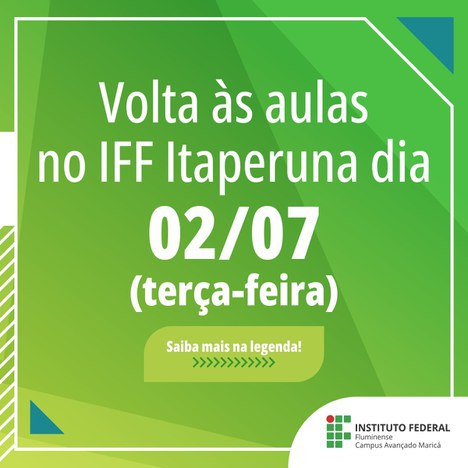 Volta às aulas no IFF Itaperuna acontecerá na próxima terça-feira, 2 de julho