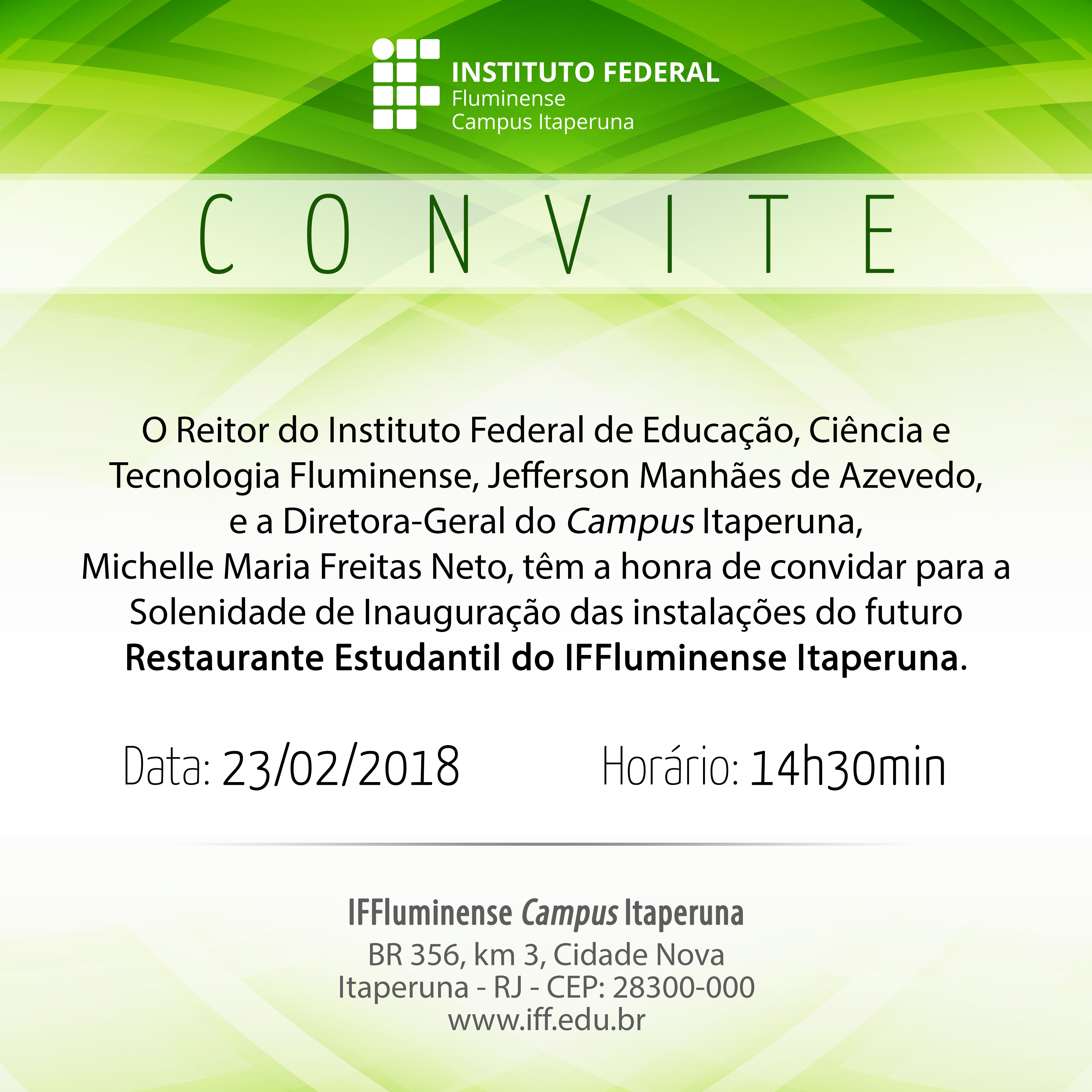 Convite de inauguração do Restaurante Estudantil do Campus Itaperuna