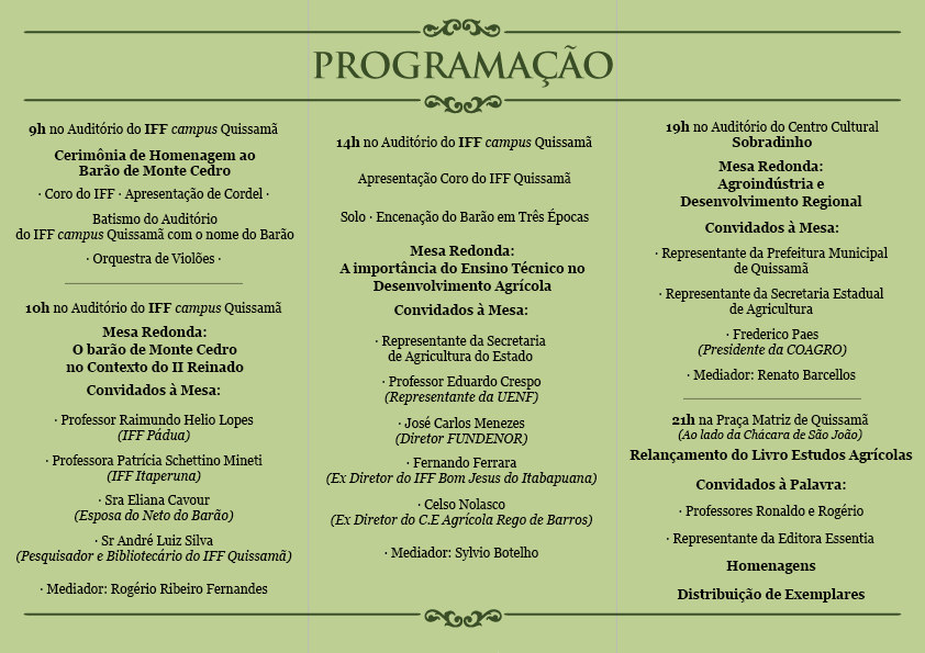 Programação evento Barão de Monte Cedro