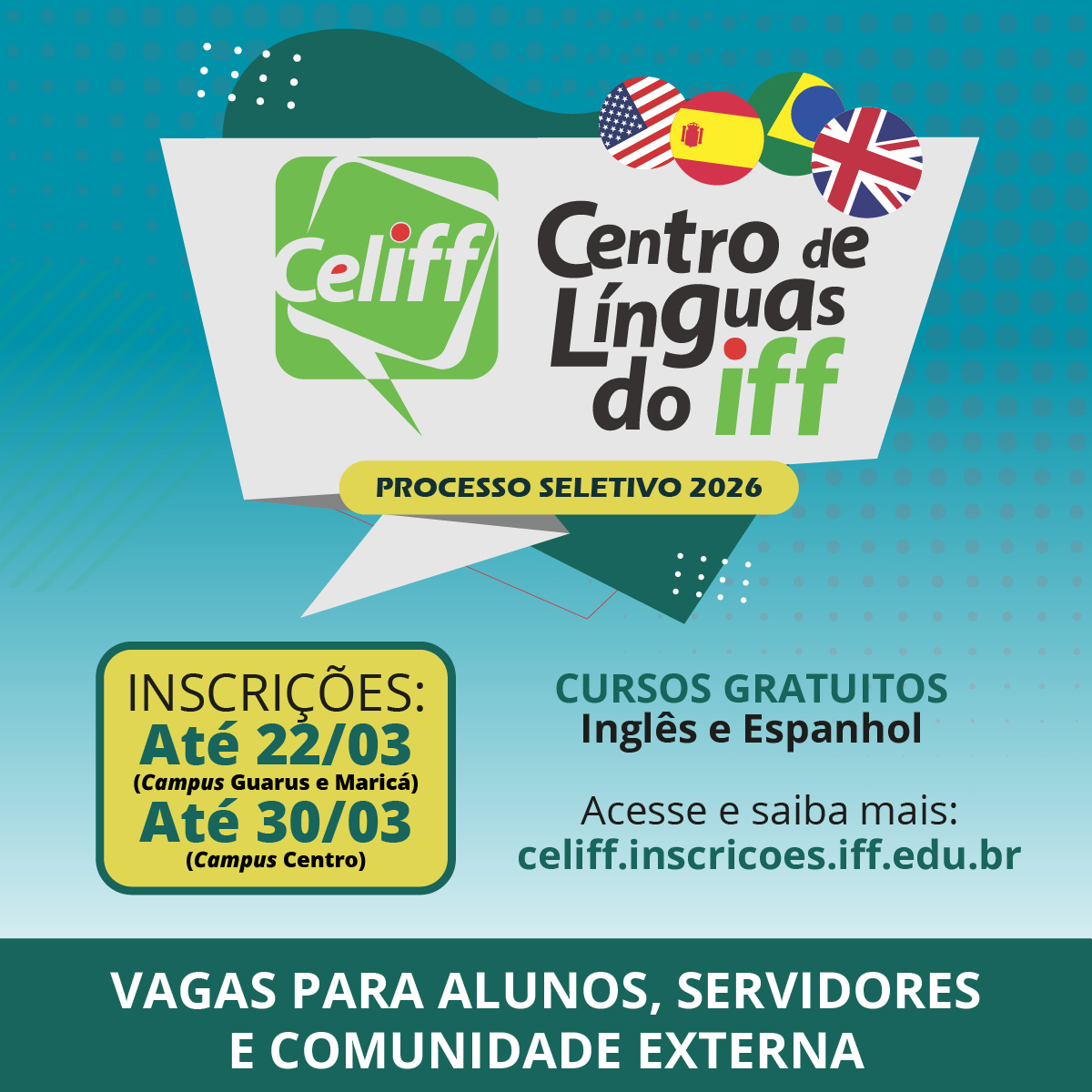 IFF abre inscrições para cursos gratuitos de Inglês e Espanhol